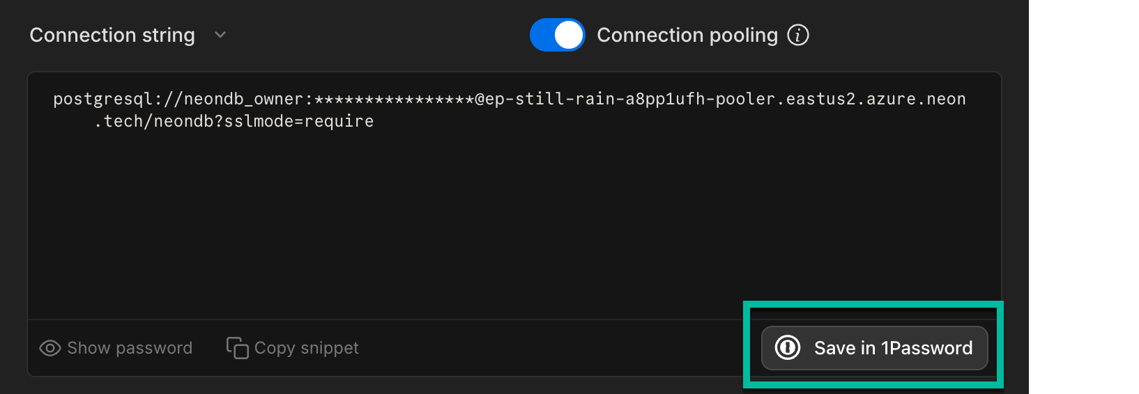 1Password button on connection modal