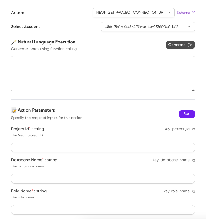 Composio Neon Get Connection URI Action