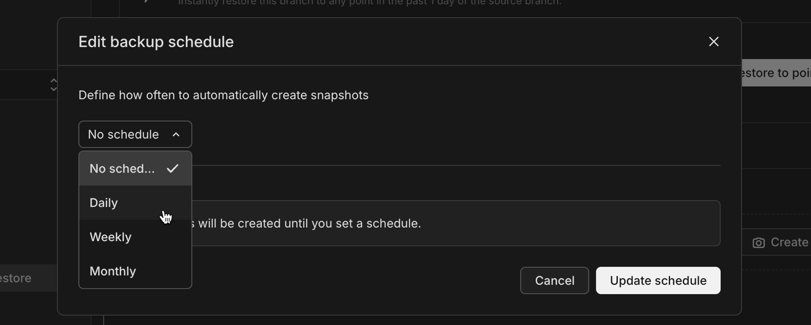 Schedule frequency options dropdown